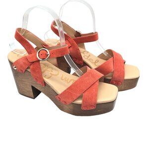 Sam Edelman Josefine Platform Sandals Wooden Clog Heel Leather Orange 9.5